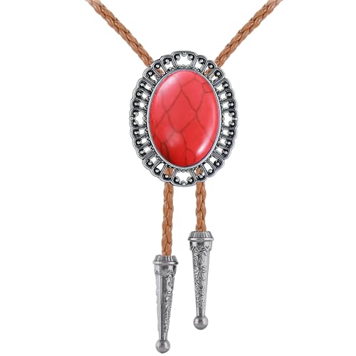 Image of GelConnie Native American Bolo Tie Rodeo Cowboy Leather Necktie Western Necklace Costume Accessories for Men,Women
