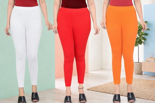 Image of Women Ankle Length Leggings Combo Multicolour Stretchable Cotton Yoga Gym Workout Pants Lyra Jeggings Casual Slim Fit