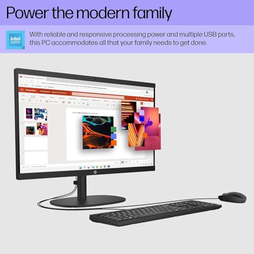 Image of HP 21.45 inch FHD All-in-One PC, Intel N200, 32GB DDR5, 2TB PCIe SSD, WiFi 6, Bluetooth, Windows 11 Home, Includes Wired Keyboard & Mouse + External 9H 6-in-1 DVD Drive, Black