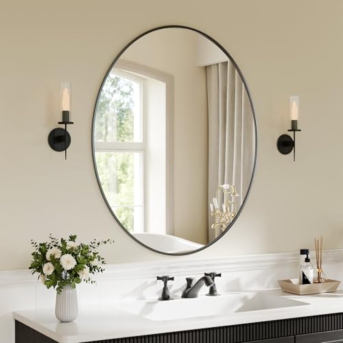 Image of Koonmi Black Oval Bathroom Mirror, 26 inchx37 inch Oval Mirror for Wall