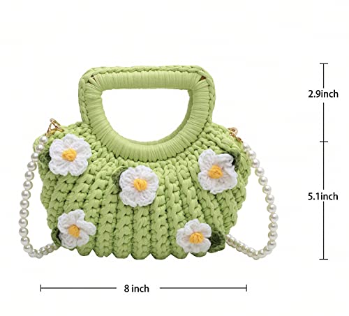 Small Crossbody Bag for Women Crochet Purse with Flower Hand Knitting Cute Boho Bag (Green)3