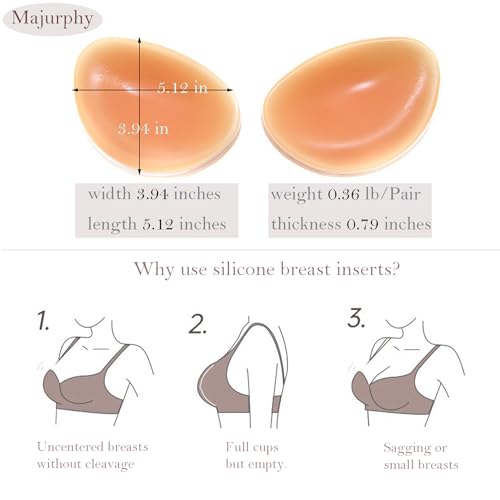 Majurphy Silicone Bra Inserts Pads,Boombas Breast Enhancer Push Up Bra Inserts,Chicken Cutlets Bra Insert,Silicone Bra Padding Insert,Non-stick,Orange, 1 Pair3