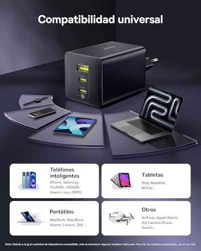 Cargador USB C 100W GaN carga rapida compatible con Galaxy S25 iPad Pro y MacBook 6