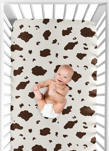 Sweet Jojo Designs Fitted Baby Crib Sheets (Cow Print) for Boys or Girls, Infant Nursery, Toddler Room - Standard Size (Brown & Off White for the Western, Cowboy, Southern Charm, Wild West Collection)
