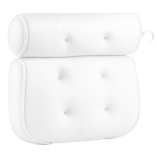 Bath Pillows for Head and Neck, Waterproof Bath Cushion with 6 Suction Cups, Soft Bathtub Pillow for Relaxing Bath, Fits Most Bathtubs (33x30x8.5 cm)