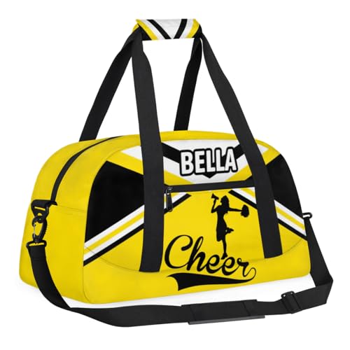 Custom Name Cheerleader Gym Bag for Kids Girls,Personalized Dance Sport Duffel Gymnastics Bag Travel Weekender Outdoor Tote Carry-On Bag,Yellow (Cheer)3