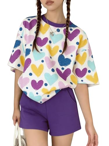 Image of Yoxindax Tween Girls Summer 2-Piece Outfit Set - Crew Neck Short Sleeve T-Cherry Print Shorts 7-14Y Summer Clothes