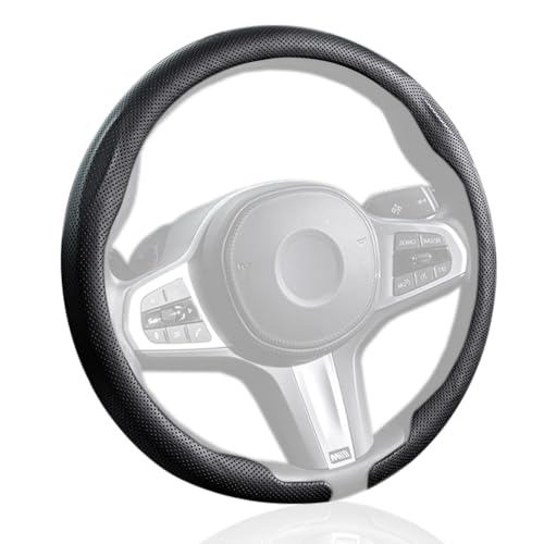 EIING ハンドルカバー 車用 軽自動車 ステアリングカバー 汎用 本革 おしゃれ 通気性がよい 汚れ防止 滑り防止 オールシーズン対応 普通車 ハンドル 保護カバー 超薄型 S・M兼用 内装パーツ 車用品 車アクセサリー D型 円形 取付簡単 36.5～38CM 兼用 (ブラック, C型)