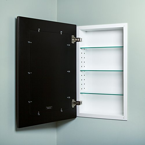 Image of 14x24 Concealed Picture Frame Medicine Cabinet Without Mirror for Bathroom, Recessed in The Wall, Made in North America, Real Wood, NO MDF, Adjustable Shelves, Hidden, Black