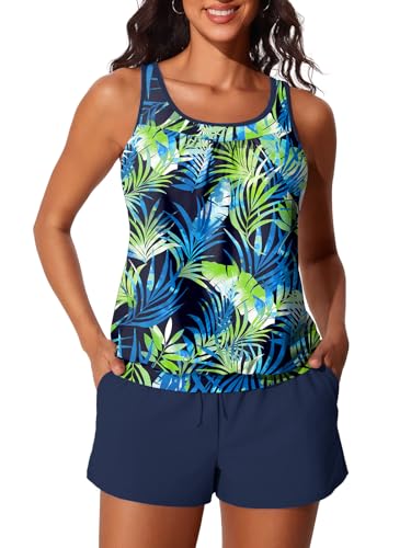 Image of Summer Mae Womens Tankini Swimsuits Two Piece with Pockets Bathing Suits | Modest Fit,Side Pockets,Tummy Control,Built-in Boyshorts,Removable Pads,Soft Coverage for Beach Vacations