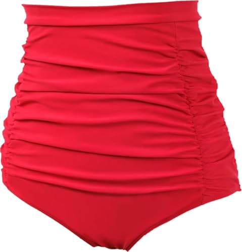 Image of COCOPEAR Women's Ruched High Waisted Bikini Bottom Retro Vintage Swim Short Tankinis | Bathing Suit Bottoms, Full Coverage, Tummy Control, Plus Size, High Rise, Swimwear, Swim Bottoms, Curvy, Slimming