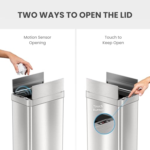 Image of iTouchless 68 Liter / 18 Gallon Wings-Open Lid Sensor Kitchen Trash Can with Odor Filter, Dog-Proof Slim Automatic Large Capacity Stainless Steel Garbage Recycling Bin for Home Office Business Garage