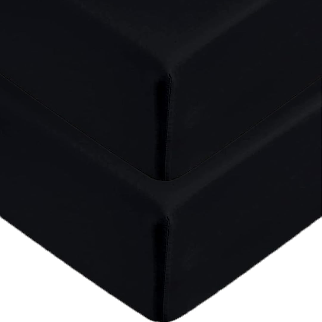 2 x Extra Deep Fitted Sheet 40cm 16 Inch - Non Iron Easy Care Soft Brushed Microfibre Fabric Shrinkage and Fade Resistant, Black-Double โ image 1