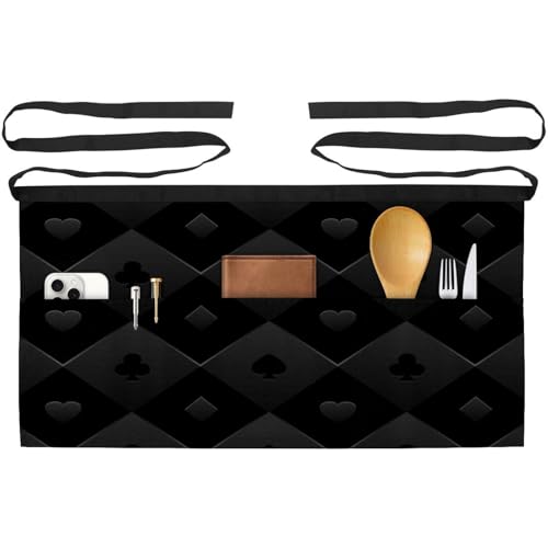 Tablier court de chef à 3 poches pour cuisine et service avec motif original poker
