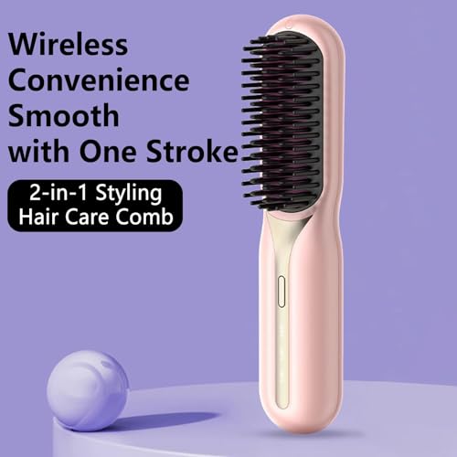 Image of Cordless Hair Straightener Comb,Portable Curling Iron for Travel,Anti-Scald Rechargeable Straightening Hot Comb