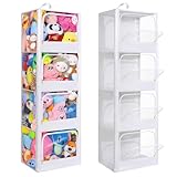 Transparent Dustproof Stuffed Animal Storage - Plushies Storage with Zipper Easy Find Items More Capacity Toy Organizer Horizontal & Vertical Dual-Use 4-Tier Space-Saving Organizer for Kids Room