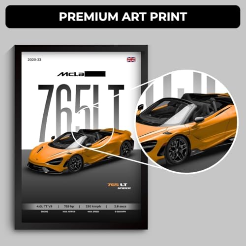 Image of McLaren 765LT Spider Poster | Framed A4 Sized (31 x 23 cm) | McLaren Car Posters for Wall, Gift for Boys | Supercar Frames | Poster Sportscar Frame | Car Posters for Wall, Bedroom, Hostel, Study Room, Desk (F 050)
