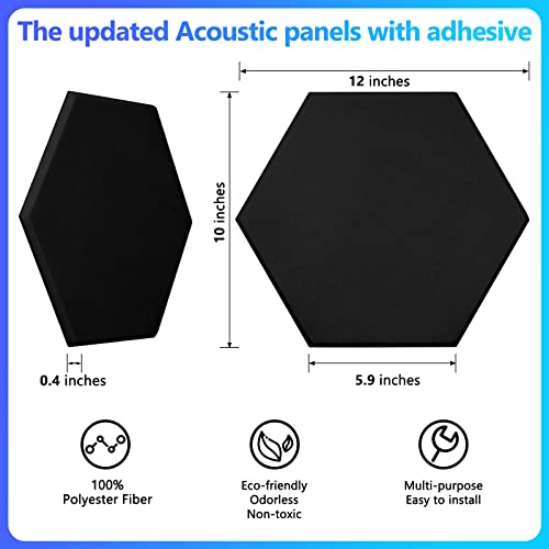 Image of 18 Pack Acoustic Panels-12 inchX10 inchX 0.4 inch Self-Adhesive Soundproof Wall Panels High-Density Sound Absorbing Panel Acoustic Treatment Panel Used in Home & Offices （Black Hexagon）