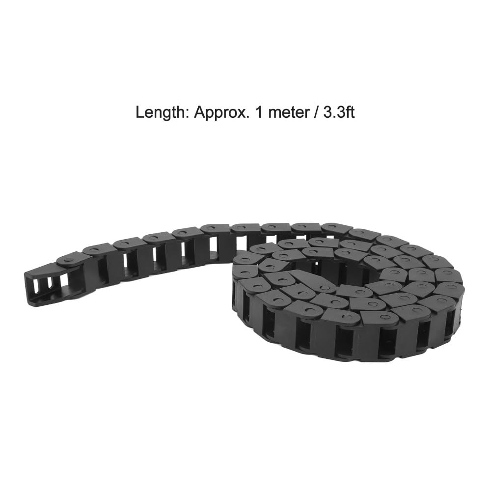 Black Nylon PA66 Cable Drag Chain 10x15mm (Inner HxW) 1 Meter Wire Carrier with End Connector for CNC, Robots, Automation(10mm x 15mm)