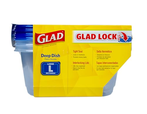 Glad GladWare Deep Dish Food Storage Containers, 64 Oz, 3 Count | Lock-tight seal for soups, salads, and meal prep in a large rectangle format, microwave and dishwasher safe - image 6