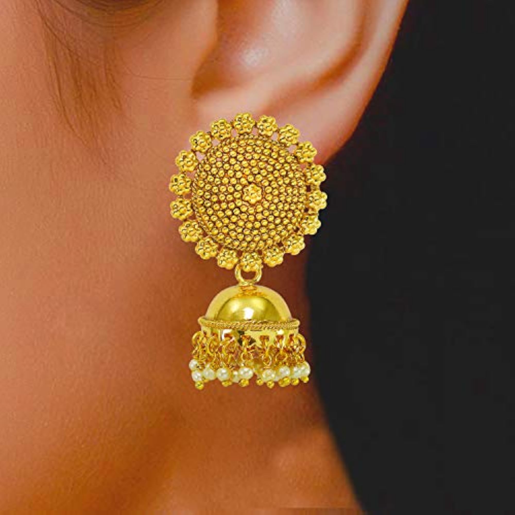 Desire Collection Traditional Plated Earring Set with Maang Tikka & Adjustable Ring