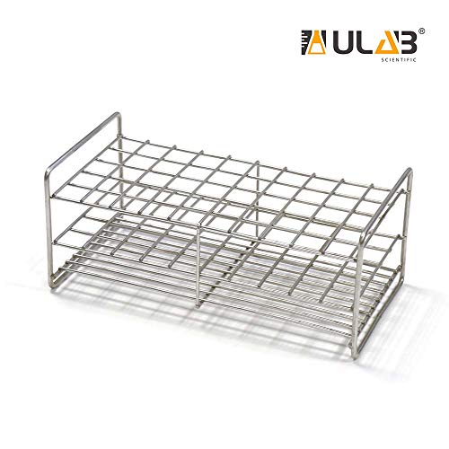 ULAB Stainless Steel Test Tube Rack, 50 Holes with Handle, Suitable for Tubes