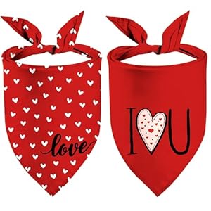 Valentine’s Day Dog Bandanas 2 Pack, I Love U Print Pet Scarfs for Grils and Boys, Adjustable Triangle Reversible Bandana for Medium Large Dogs (Hearts I Love U(Red), Large)