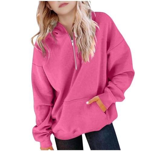 DDAPJ pyju Girls Half Zip Pullover Hoodies Fleece Lined Casual Long Sleeve Sweatshirt with Pocket Tween Girls Trendy Clothes