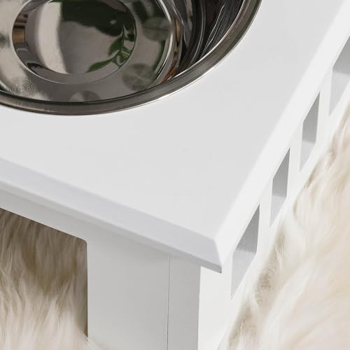 PawHut Erhöhter Hundenapf Futternapf mit 2 Näpfe Wassernapf 2 x 2000ml Edelstahlnäpfen Fressnapf Futterstation Hundenäpfe für Mittlere Hunde Katzen Weiß
