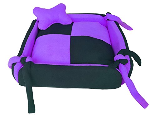 Image of Fluffy's Luxurious Dog /Cat Bed Square Shape Super Soft Foam Reversible Sky Blue & Black (Purple, Medium)