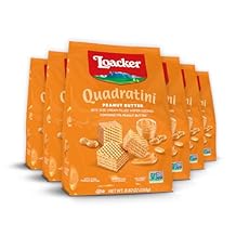 Loacker Quadratini Peanut Butter Wafer Cookies LARGE - 30% Less Sugar - Premium Crispy Bite Size Wafers - NON-GMO - LARGE Pack of 6