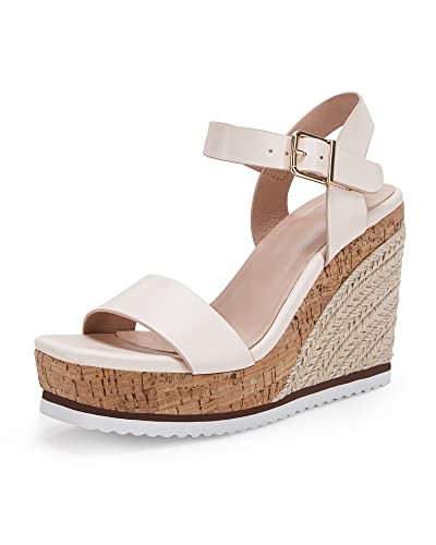 Image of Coutgo Women's Espadrille Wedge Platform Sandals Open Toe Ankle Buckle Strap Casual Summer Shoes