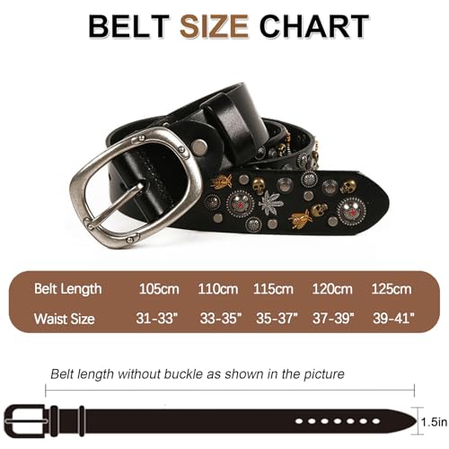 Men's Punk Genuine Leather Belts, Studded Leather Skull Belt Vintage Punk Rock Rivets Belt with Bee Rivet for Women Men Jeans2