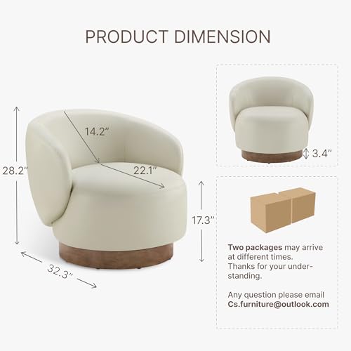 Image of KISLOT Swivel Accent Chair Modern Round Barrel Armchair with Upholstered Faux Leather for Living Room Bedroom Waitingroom,2 Box,Cream