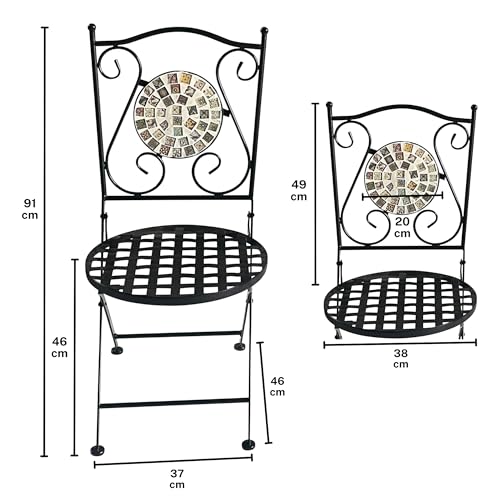 BrackenStyle Metal Mosaic Folding Bistro Garden Set 90cm Round Table and Foldable Chairs Outdoor Indoor Patio Seating Autumn 5 Piece - Image 5
