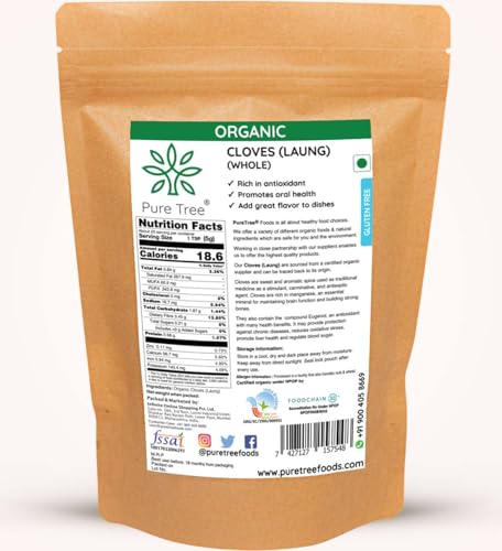 Image of Pure Tree Certified Organic Laung | 1.8 Kg / 1800 g | Organic Cloves Whole | Lavang Whole Spices | Aromatic & Flavorful Clove Seeds Khada Masala | Dried Cloves | lavangam