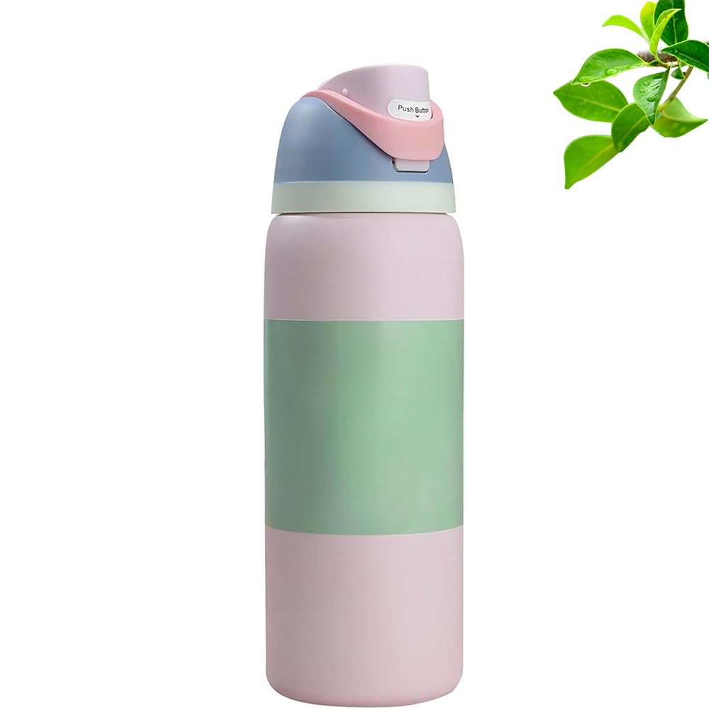 Leak proof insulated stainless steel water bottle with straw, suitable for sports, travel, and school, BPA free water bottle, 32 ounces (purple)