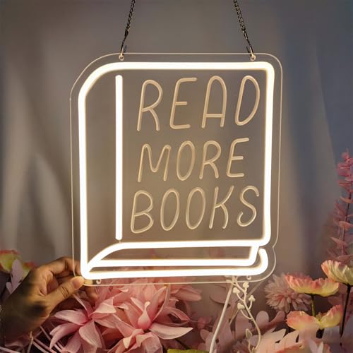 Image of Read More Books Neon Sign Pencil Neon Light Student LED Neon Light Colorful Neon Light Up Sign Suitable for Classroom Bookstore Library Museum Study Room,DecoBrilliand, (11.8 inch*10.7 inch)