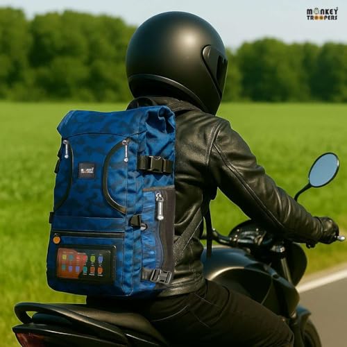 Image of MONKEY TROOPERS Stormy Backpack Bag, 15-Inch Laptop Compartment, Water Resistant, Magnetic Tank Mount, Touch-Sensitive Navigation Pocket, Travel, Biking, Hiking Backpack For Men & Women