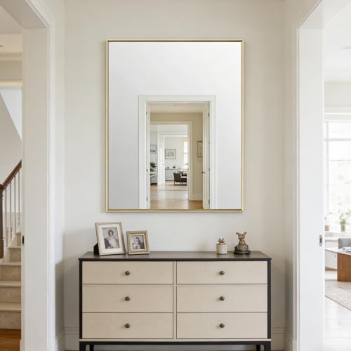 Image of Bathroom Mirror for Wall, 40x30 Inch Framed Vanity Mirror Brushed Gold