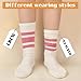 SEEKSOCK Crew Socks for Women Retro Striped Calf Colorful Cotton Slouch Scrunch Socks, K-3 Pairs Pink/Green