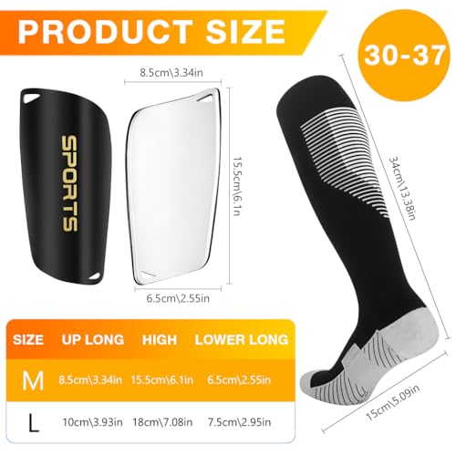 Image of Proberos Football Shin Guard & Socks Set for Kids, Light Weight & Breathable Socks, EVA Protective Cushion Shin Pads for for Football Games Matches, Training, Basketball, Baseball, Running, Size M