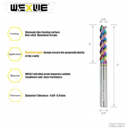 Image of Tools 3 /4 inch Extra Long Carbide Square End Mill for Aluminum, Copper Alloy, Plastic, 5 inch Overall Length End Mill Bits, 3 Flute HRC 62 Deg DLC Coating, CNC Router Bits 3 /4 Shank (3 /4-5 inch 1PCS)