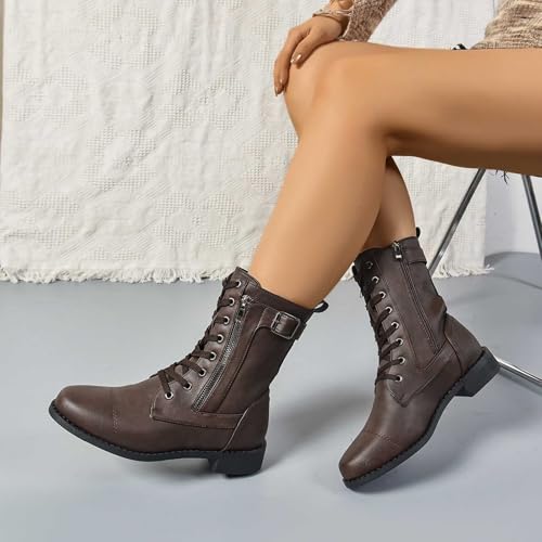 Bottines mi-mollet en cuir véritable marron café chic taille 39.5 - 2