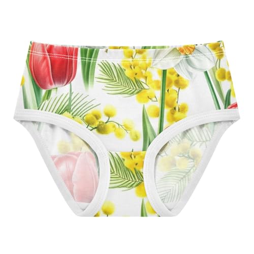 Yellow Flowers Red Tulips White Little Girl Panties Toddler Underwear Floral Cotton Print Kids Briefs Undies 2t