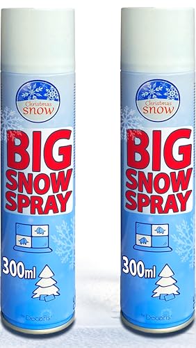 600ml (2x 300ml) Twin Pack BIG SNOW SPRAY Artificial Snowy Aerosol for Christmas Decorations _ 2 Pack Big Fake Snow Spray for Windows Christmas Tree Decorations & Crafts like Wreath Making.
