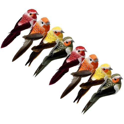 8pcs Artificial Birds Clip on Fake Bird Ornaments with Feathers for Christmas Tree Decoration, Arts & Crafts and Floral Arrangements (1)