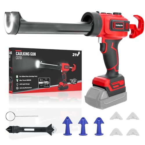 Cordless Caulking Gun for Milwaukee 18V Batteries, Electric Caulking Gun 10 Oz with LED Light, Variable-Speed Adjustment Caulking Gun, Filling and Sealing Tool for Windows and Walls(no battery)
