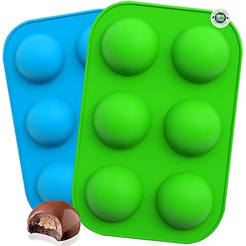 Eddeas Medium Semi Sphere Silicone Chocolate Molds, 2 Packs 6-Cavity Half Sphere Silicone Baking Molds for Making Jelly, Chocolates, Cupcake & Pudding, Food Grade & PBA Free Cover