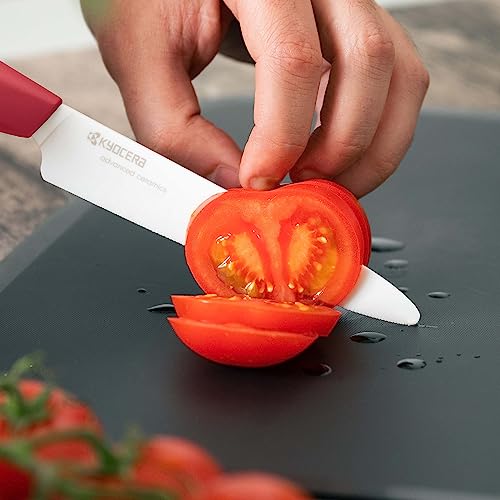 Kyocera 3-Piece Ceramic Knife Set: Includes 6-Inch Chef's Knife, 5-Inch Micro Serrated Knife, And 3-Inch Paring Knife - Red Handles With White Blades #TOP1
